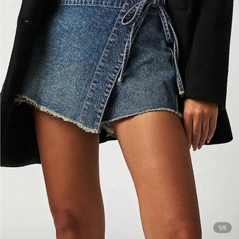 NWOT Denim Wrap Skort with Frayed Hem